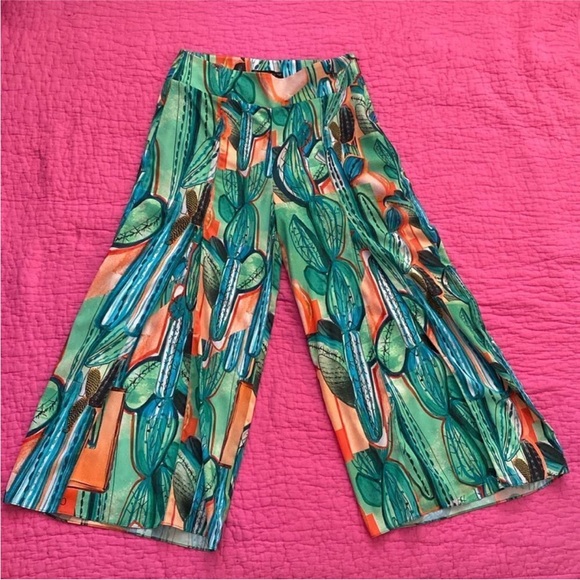 Claudia EstephanVibrant Cactus Print Wide-Leg Pants, XS,All Products : American Fashion Style Bags On Sale